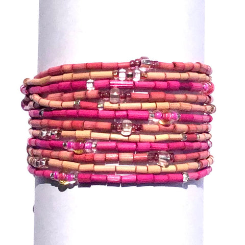 Zulugrass Bracelet 3-Strand Set, Pink: Vibrant, Versatile, and Eco-Friendly